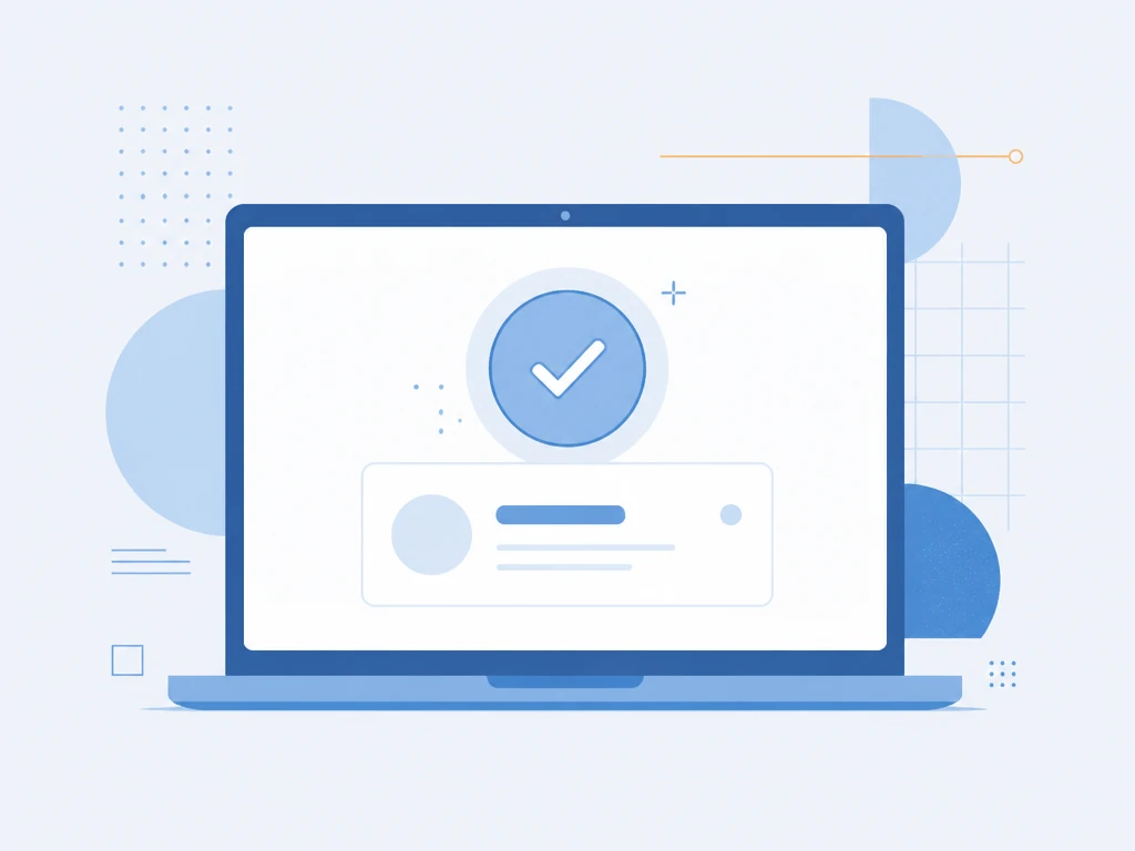 Flat illustration of a screen showing a checkmark badge, illustrating how to check Life in the UK test results online