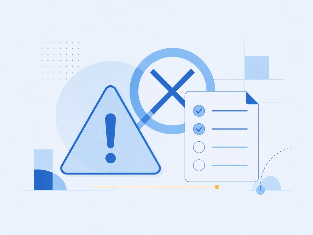 Flat illustration of a warning triangle and a crossed circle, illustrating common Life in the UK test mistakes