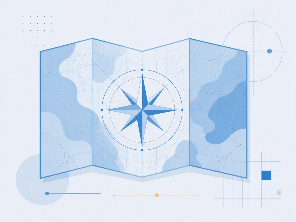 Flat illustration of a map and compass, illustrating the complete Life in the UK test guide