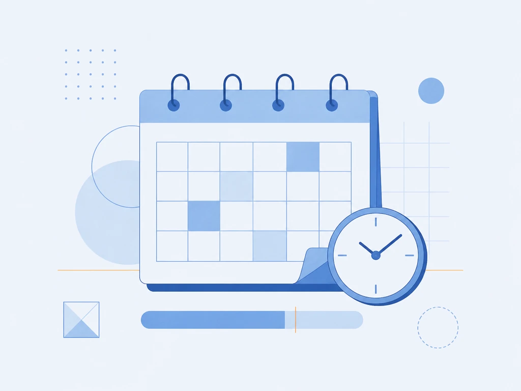 Flat illustration of a calendar with a clock, illustrating how long it takes to prepare for the test